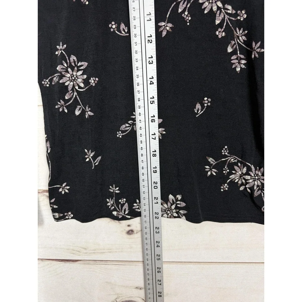 ES SL Top Skirt Set Womens Medium Black Floral Jersey 2 Piece Made USA - Picture 7 of 15